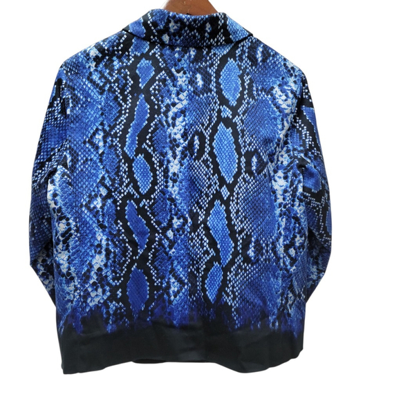 Michael Kors Blazer Womens 10 Black Blue Reptile Animal Print 3/4 Sleeves - Picture 2 of 6